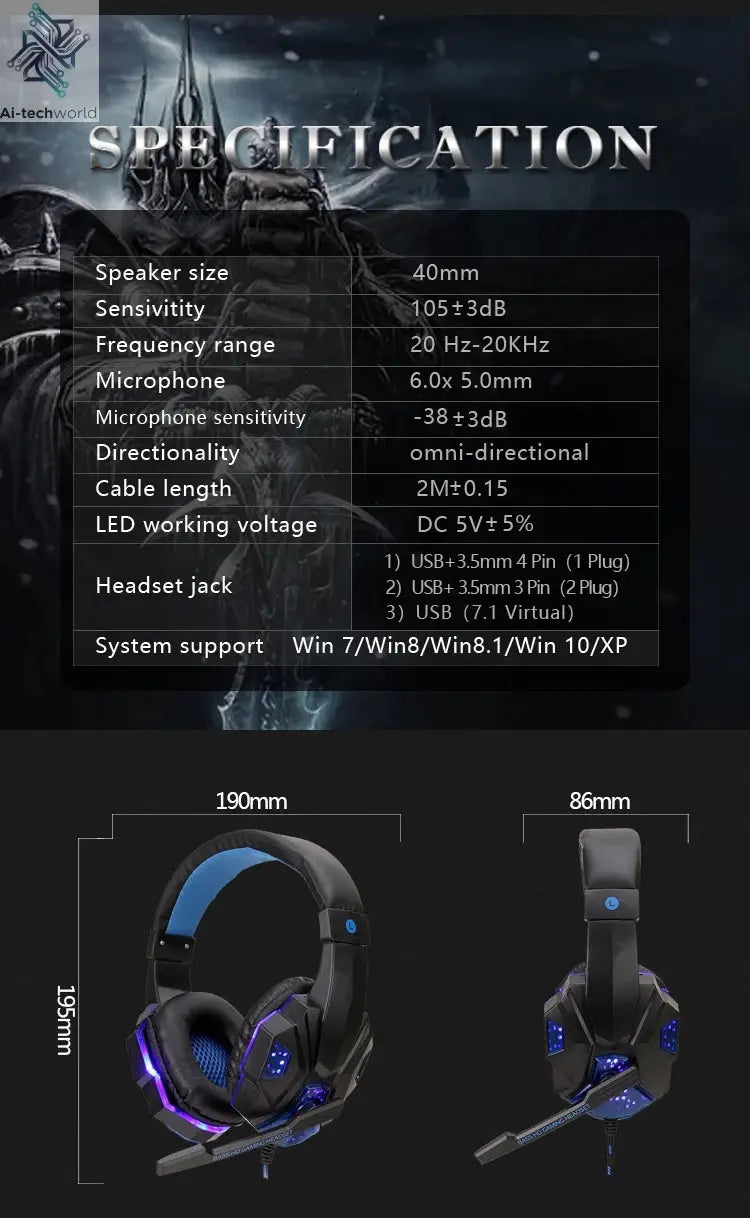 New Professional Wired Gaming Headphones With Microphone Led Light For Computer PS4 PS5 Xbox Bass Stereo PC Gaming Headset Gifts Ai-TechWorld 