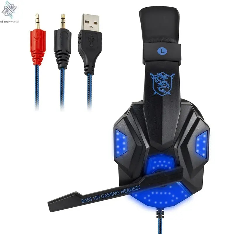 New Professional Wired Gaming Headphones With Microphone Led Light For Computer PS4 PS5 Xbox Bass Stereo PC Gaming Headset Gifts Ai-TechWorld 