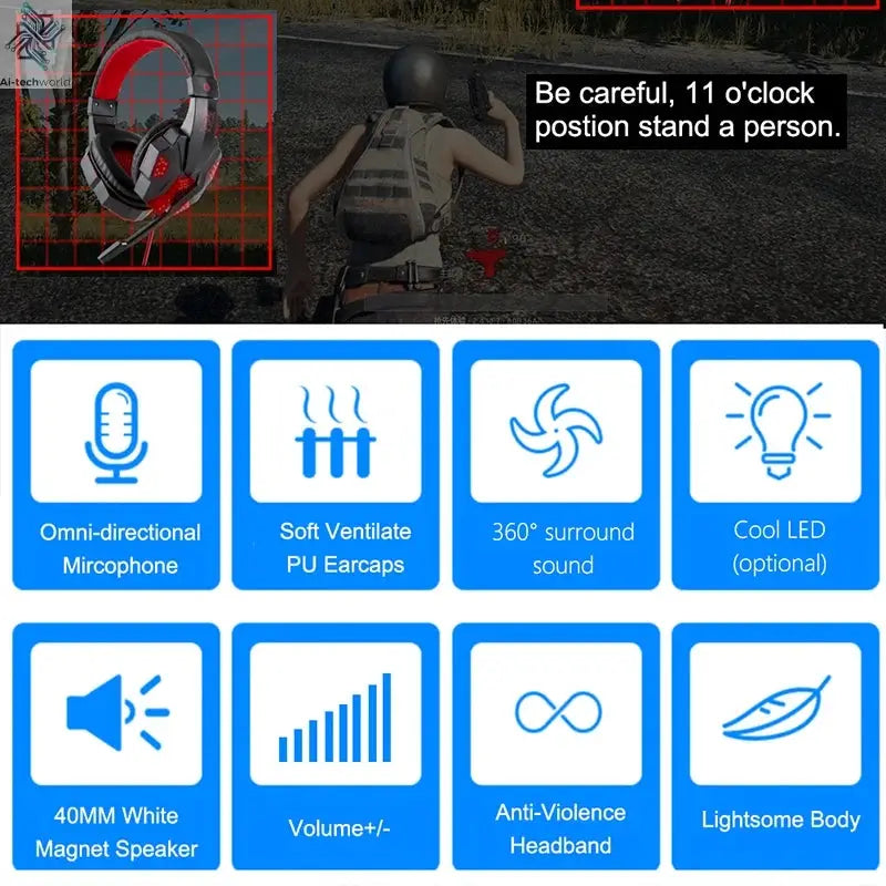 New Professional Wired Gaming Headphones With Microphone Led Light For Computer PS4 PS5 Xbox Bass Stereo PC Gaming Headset Gifts Ai-TechWorld 