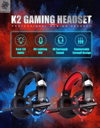 New Professional Wired Gaming Headphones With Microphone Led Light For Computer PS4 PS5 Xbox Bass Stereo PC Gaming Headset Gifts Ai-TechWorld 