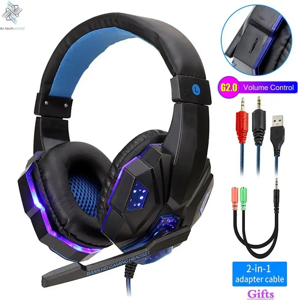New Professional Wired Gaming Headphones With Microphone Led Light For Computer PS4 PS5 Xbox Bass Stereo PC Gaming Headset Gifts Ai-TechWorld 