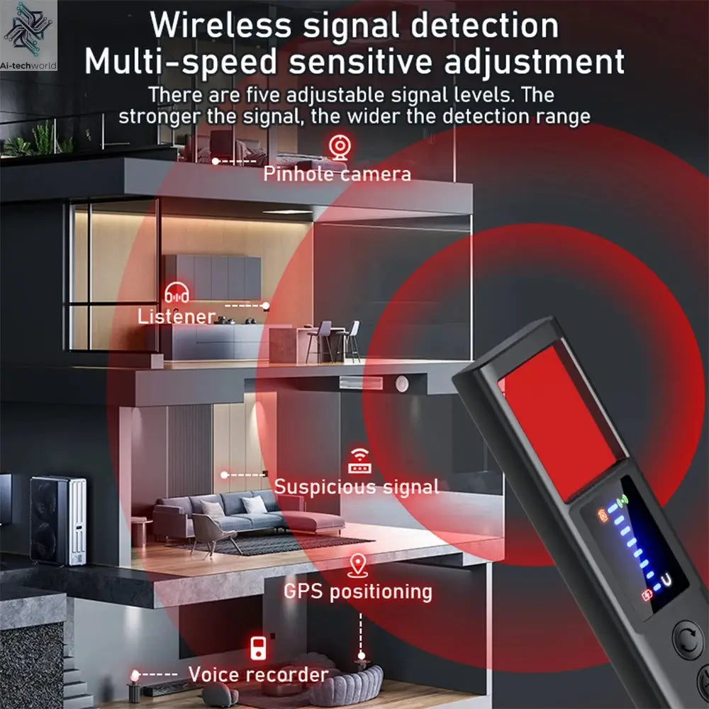 New signal detector anti-peeping camera viewfinder anti-peeping infrared scanner signal source anti-lost sound and light alarm Ai-TechWorld 