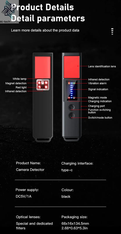 New signal detector anti-peeping camera viewfinder anti-peeping infrared scanner signal source anti-lost sound and light alarm Ai-TechWorld 