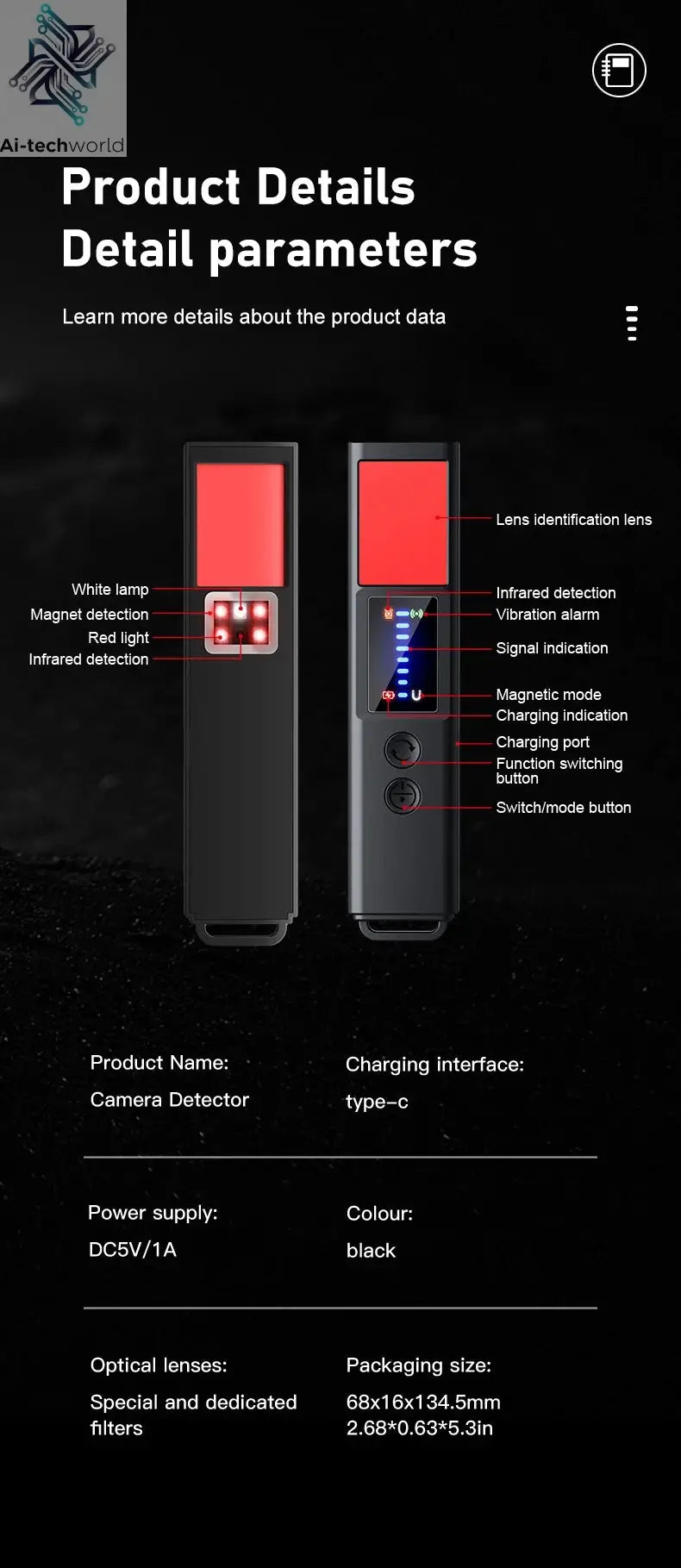 New signal detector anti-peeping camera viewfinder anti-peeping infrared scanner signal source anti-lost sound and light alarm Ai-TechWorld 