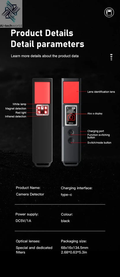 New signal detector anti-peeping camera viewfinder anti-peeping infrared scanner signal source anti-lost sound and light alarm Ai-TechWorld 