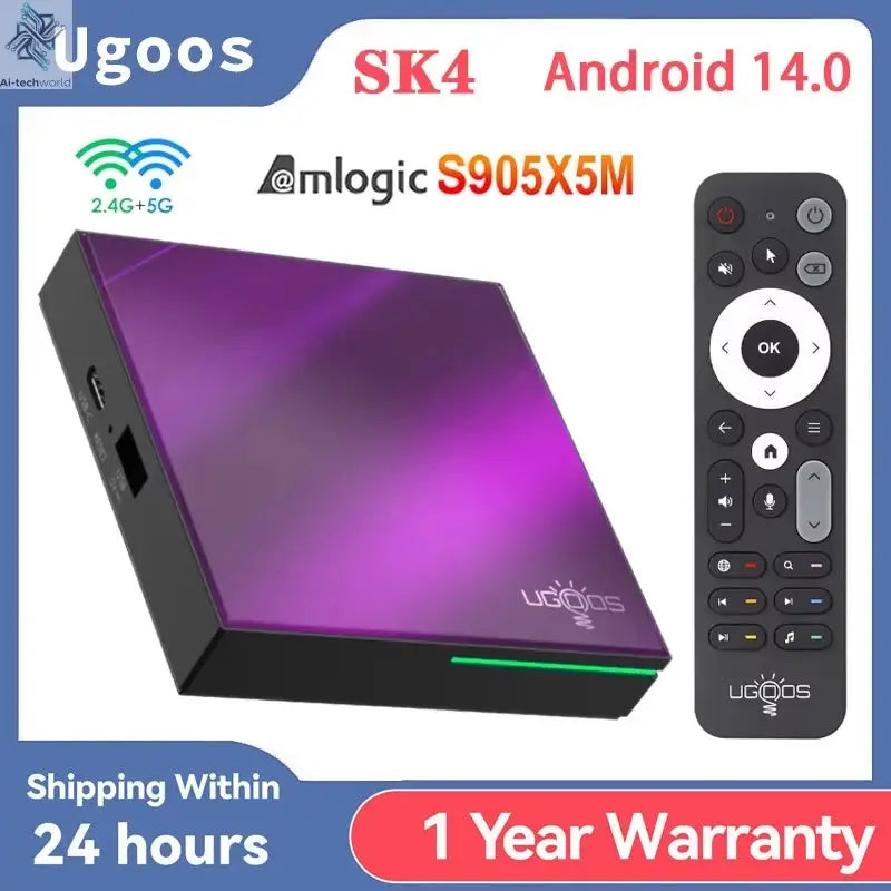 Newest Ugoos SK4 Smart TV Box Android 14 Amlogic S905x5M-J 4GB 64GB 2.4G/5G Wifi BT5.4 4K Set Top Box Support Dolby Vison Ai-TechWorld 