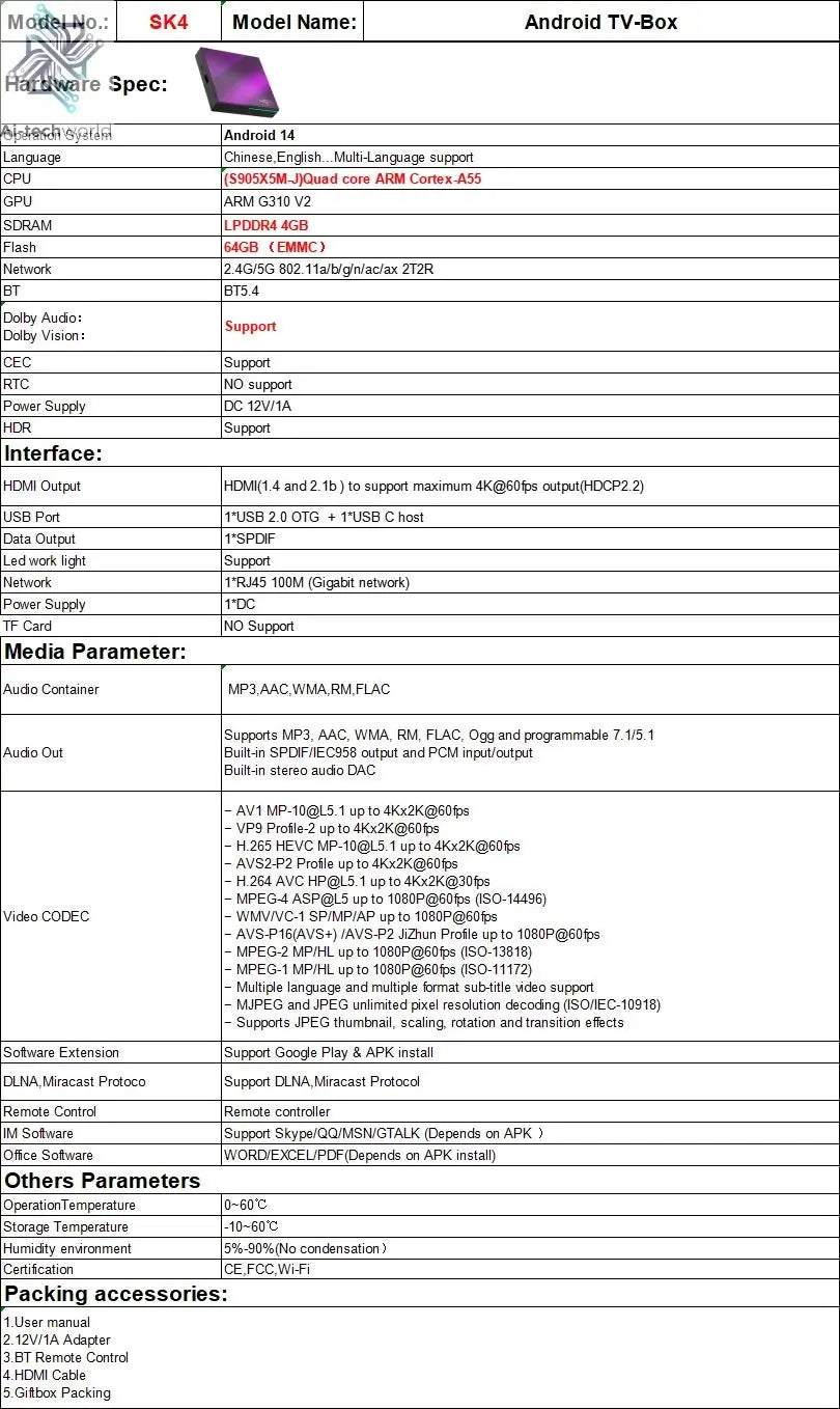 Newest Ugoos SK4 Smart TV Box Android 14 Amlogic S905x5M-J 4GB 64GB 2.4G/5G Wifi BT5.4 4K Set Top Box Support Dolby Vison Ai-TechWorld 