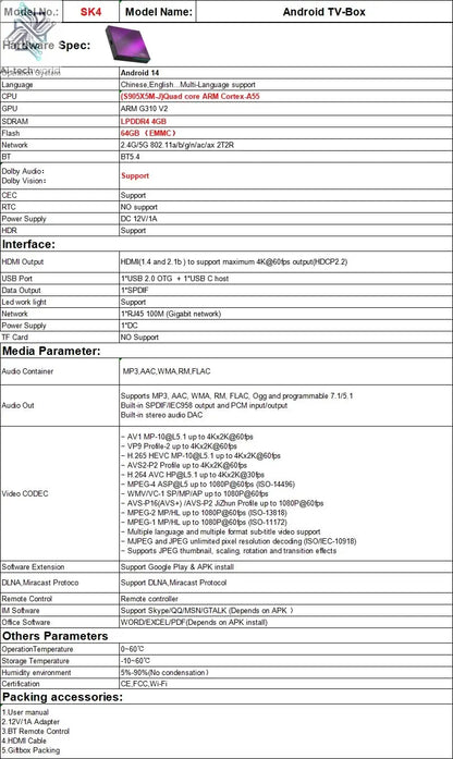 Newest Ugoos SK4 Smart TV Box Android 14 Amlogic S905x5M-J 4GB 64GB 2.4G/5G Wifi BT5.4 4K Set Top Box Support Dolby Vison Ai-TechWorld 