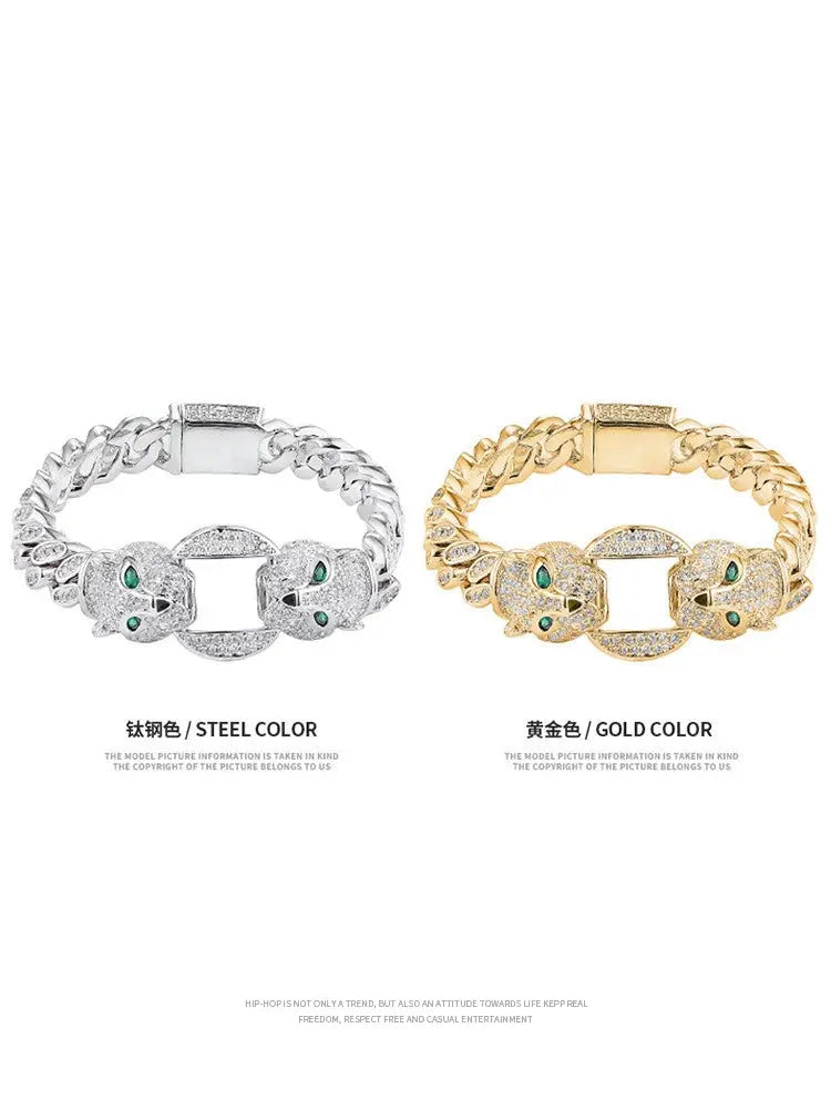 Accessible Luxury Double-Headed Leopard Titanium Steel Hip Hop Style Men's Bracelet Ai-TechWorld 