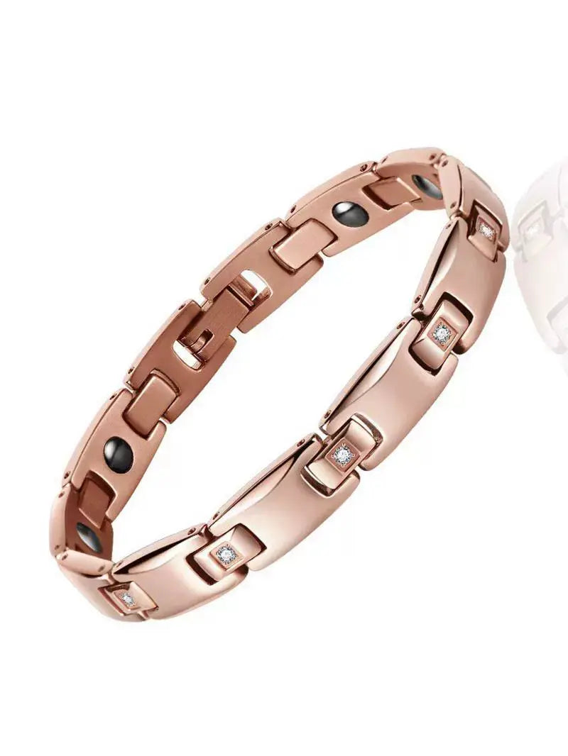 Magnet Improve Sleeping Fashion Rose Gold Couple Bracelet Men's and Women's Titanium Steel Diamond-Embedded Non-Fading Fancy Anti-Static Ai-TechWorld 