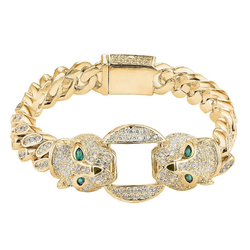 Accessible Luxury Double-Headed Leopard Titanium Steel Hip Hop Style Men's Bracelet Ai-TechWorld 