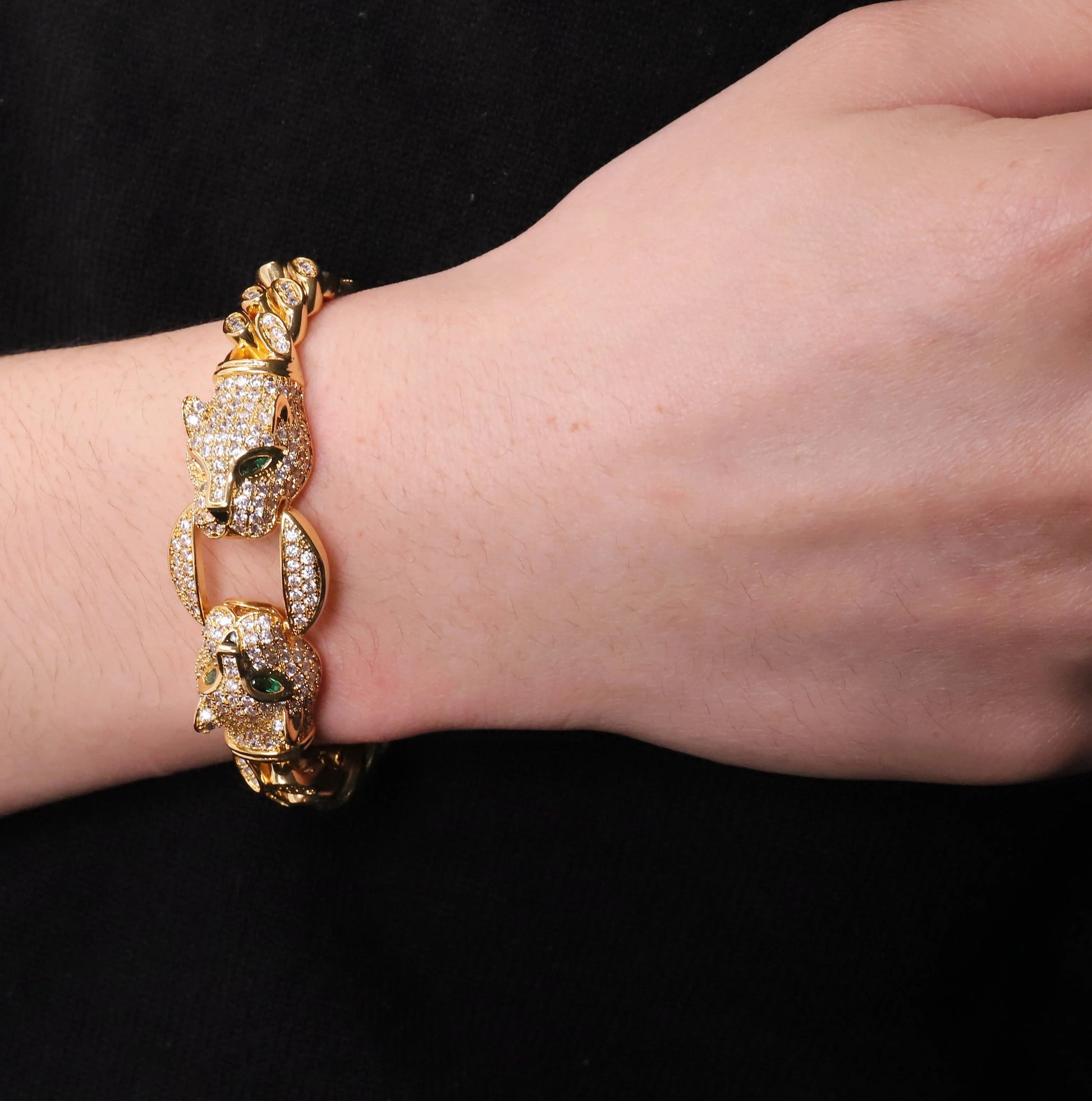 Double Leopard Head Bracelet Men White Gold Color Ponytail Woven Rhinestone-Encrusted Jewelry Stylish Fashion European and American Style Domineering Ai-TechWorld 