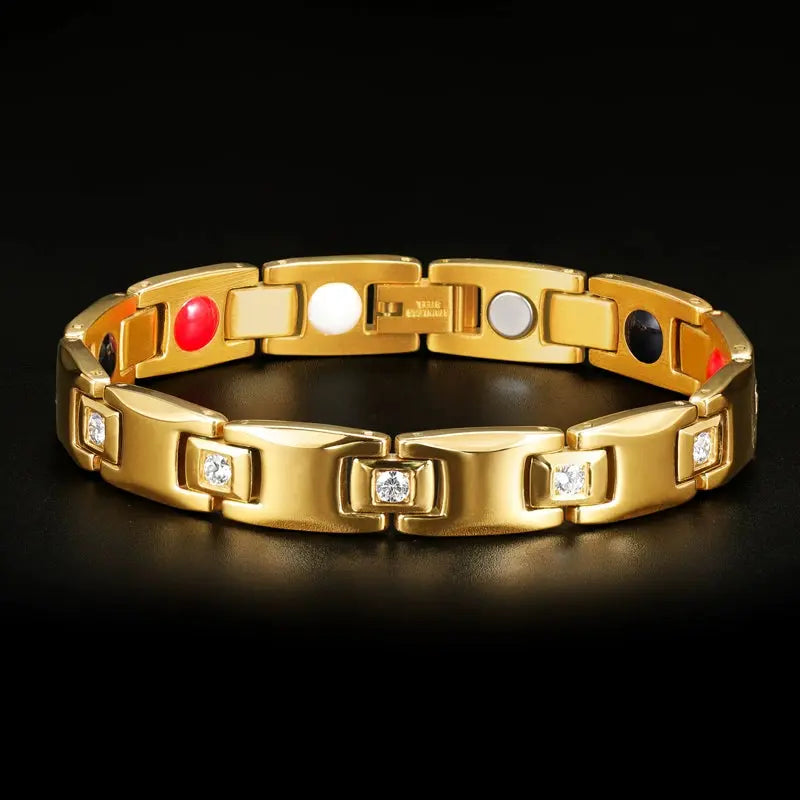 Magnet Improve Sleeping Fashion Rose Gold Couple Bracelet Men's and Women's Titanium Steel Diamond-Embedded Non-Fading Fancy Anti-Static Ai-TechWorld 