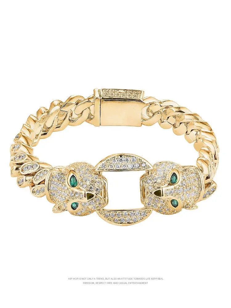 Accessible Luxury Double-Headed Leopard Titanium Steel Hip Hop Style Men's Bracelet Ai-TechWorld 