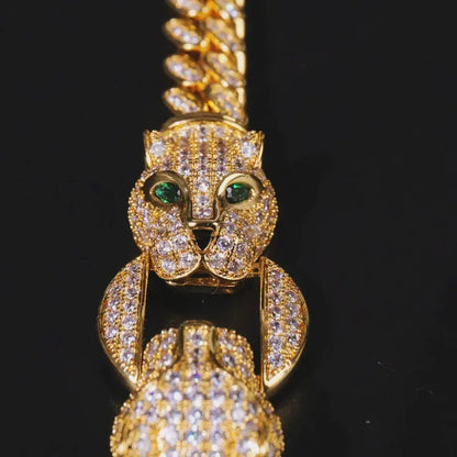 Double Leopard Head Bracelet Men White Gold Color Ponytail Woven Rhinestone-Encrusted Jewelry Stylish Fashion European and American Style Domineering Ai-TechWorld 