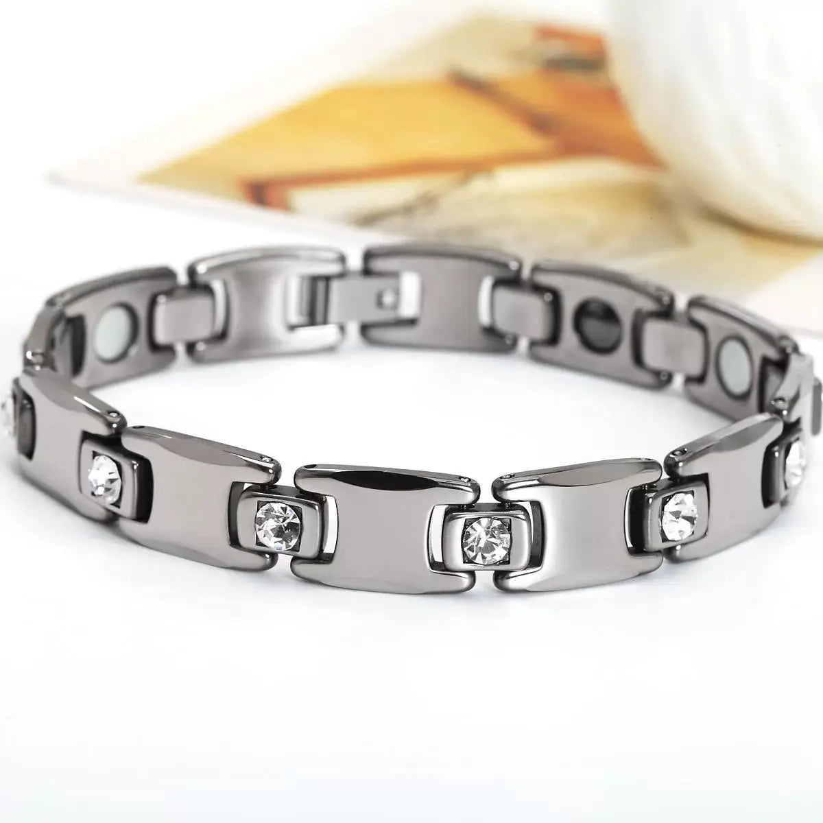 Magnet Improve Sleeping Fashion Rose Gold Couple Bracelet Men's and Women's Titanium Steel Diamond-Embedded Non-Fading Fancy Anti-Static Ai-TechWorld 