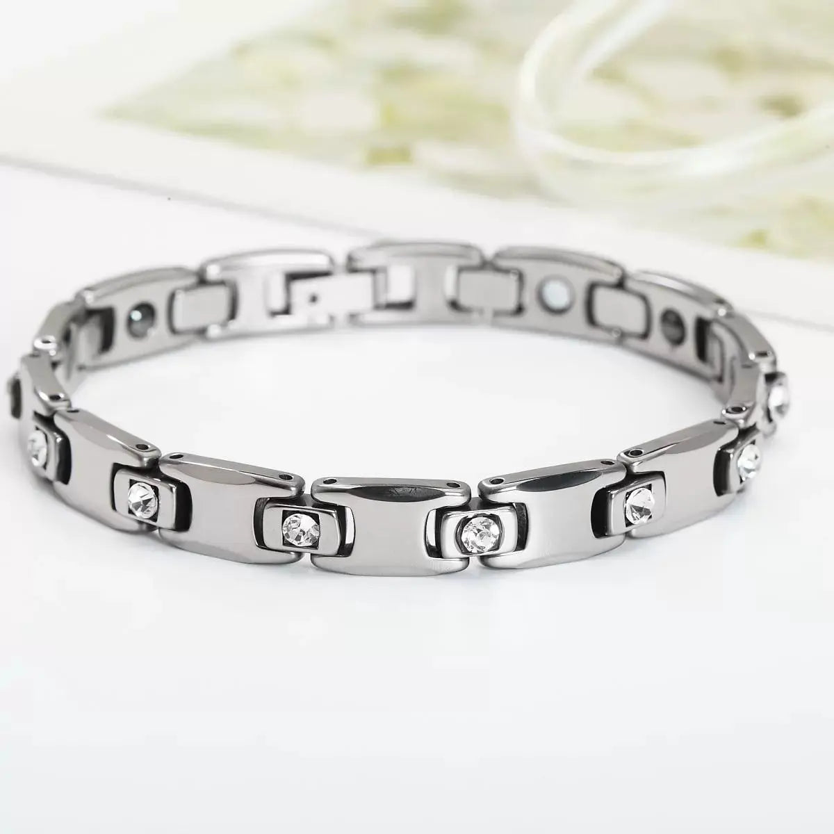 Magnet Improve Sleeping Fashion Rose Gold Couple Bracelet Men's and Women's Titanium Steel Diamond-Embedded Non-Fading Fancy Anti-Static Ai-TechWorld 