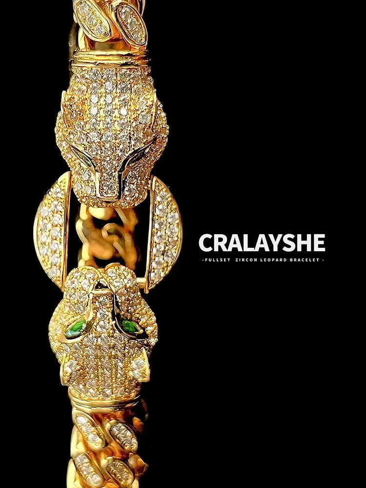 Accessible Luxury Double-Headed Leopard Titanium Steel Hip Hop Style Men's Bracelet Ai-TechWorld 