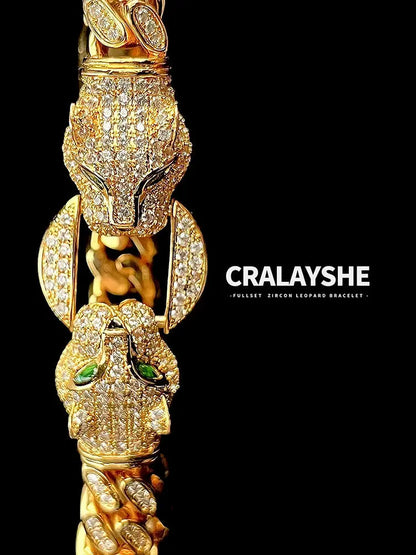 Accessible Luxury Double-Headed Leopard Titanium Steel Hip Hop Style Men's Bracelet Ai-TechWorld 