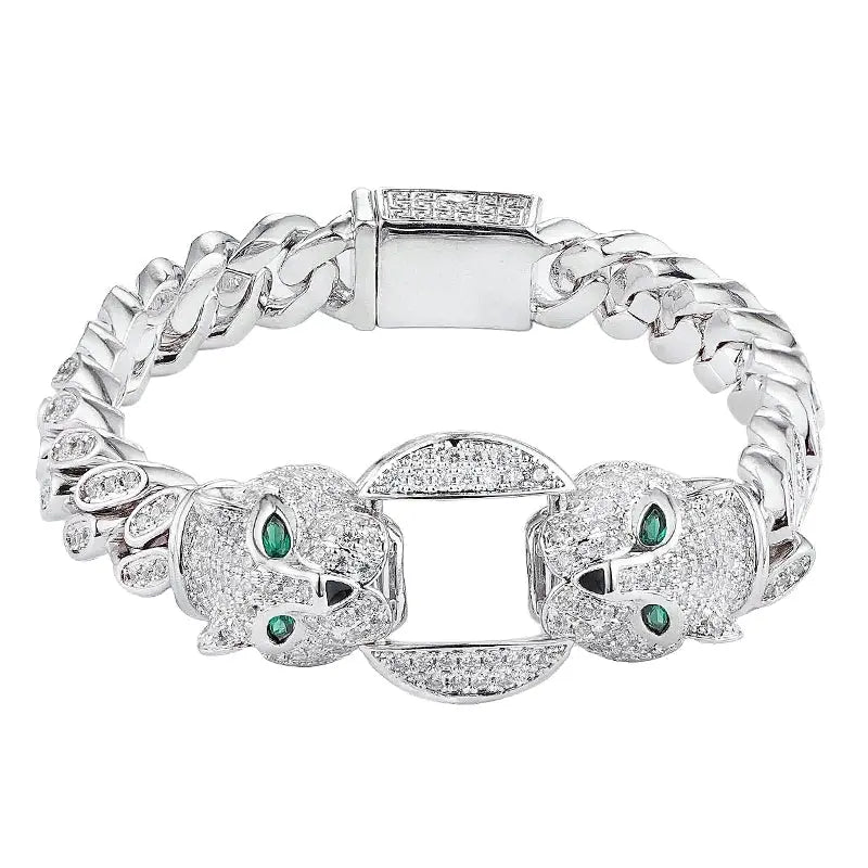 Accessible Luxury Double-Headed Leopard Titanium Steel Hip Hop Style Men's Bracelet Ai-TechWorld 