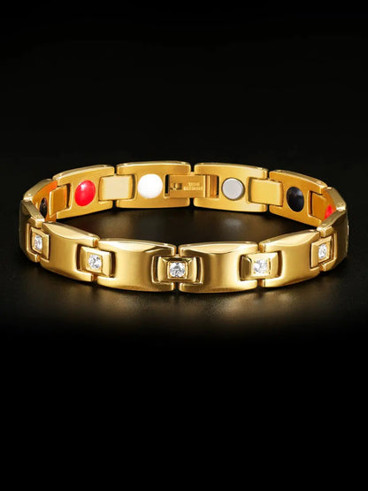 Magnet Improve Sleeping Fashion Rose Gold Couple Bracelet Men's and Women's Titanium Steel Diamond-Embedded Non-Fading Fancy Anti-Static Ai-TechWorld 