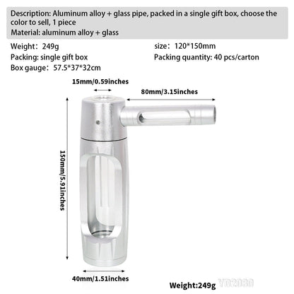 Cross-Border New Arrival Hammer-Shaped Aluminum Alloy Pipe Portable Metal Glass Tobacco Pipe Removable Easy to Clean Pipe Ai-TechWorld 