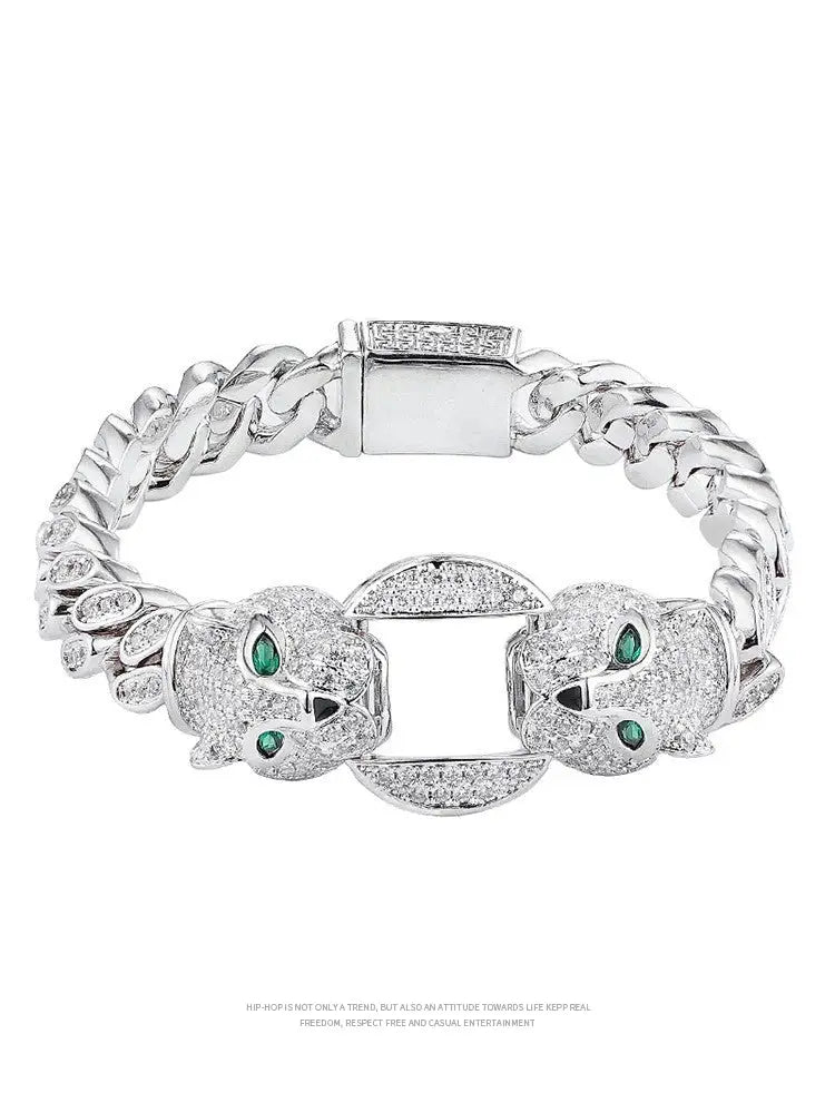 Accessible Luxury Double-Headed Leopard Titanium Steel Hip Hop Style Men's Bracelet Ai-TechWorld 