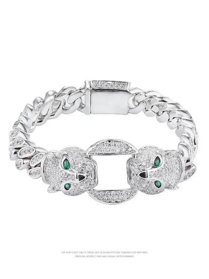 Accessible Luxury Double-Headed Leopard Titanium Steel Hip Hop Style Men's Bracelet Ai-TechWorld 