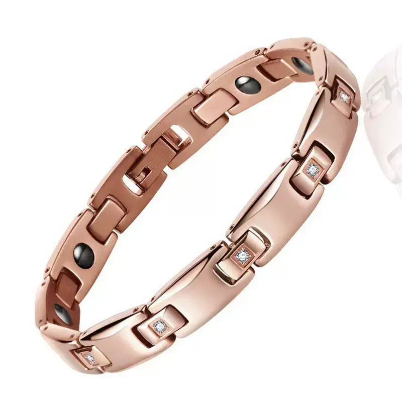 Magnet Improve Sleeping Fashion Rose Gold Couple Bracelet Men's and Women's Titanium Steel Diamond-Embedded Non-Fading Fancy Anti-Static Ai-TechWorld 