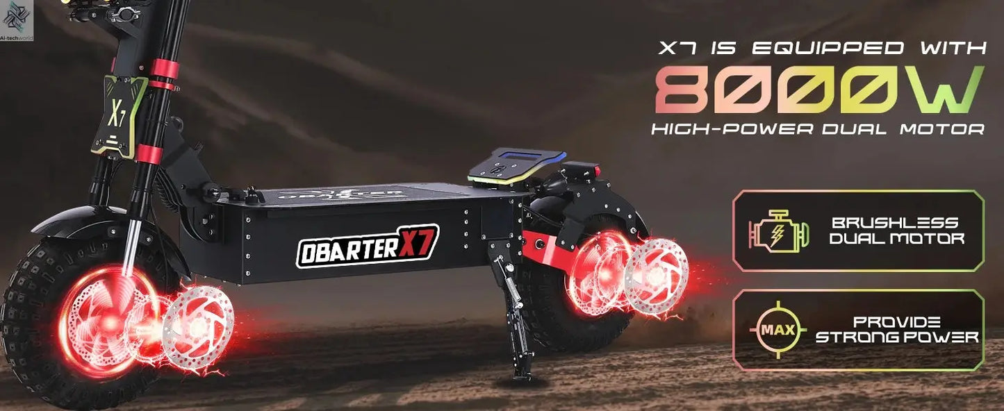 OBARTER X7 8000W Dual Motor Eelectric Scooter 60V40AH 56 Mph 62 Miles Range 14'' Tires E-Scooter UK Stock Electric Kick Scooter - Ai-TechWorld