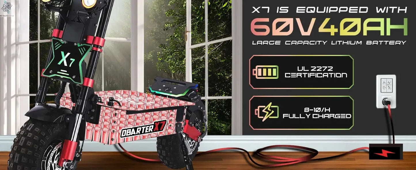 OBARTER X7 8000W Dual Motor Eelectric Scooter 60V40AH 56 Mph 62 Miles Range 14'' Tires E-Scooter UK Stock Electric Kick Scooter - Ai-TechWorld