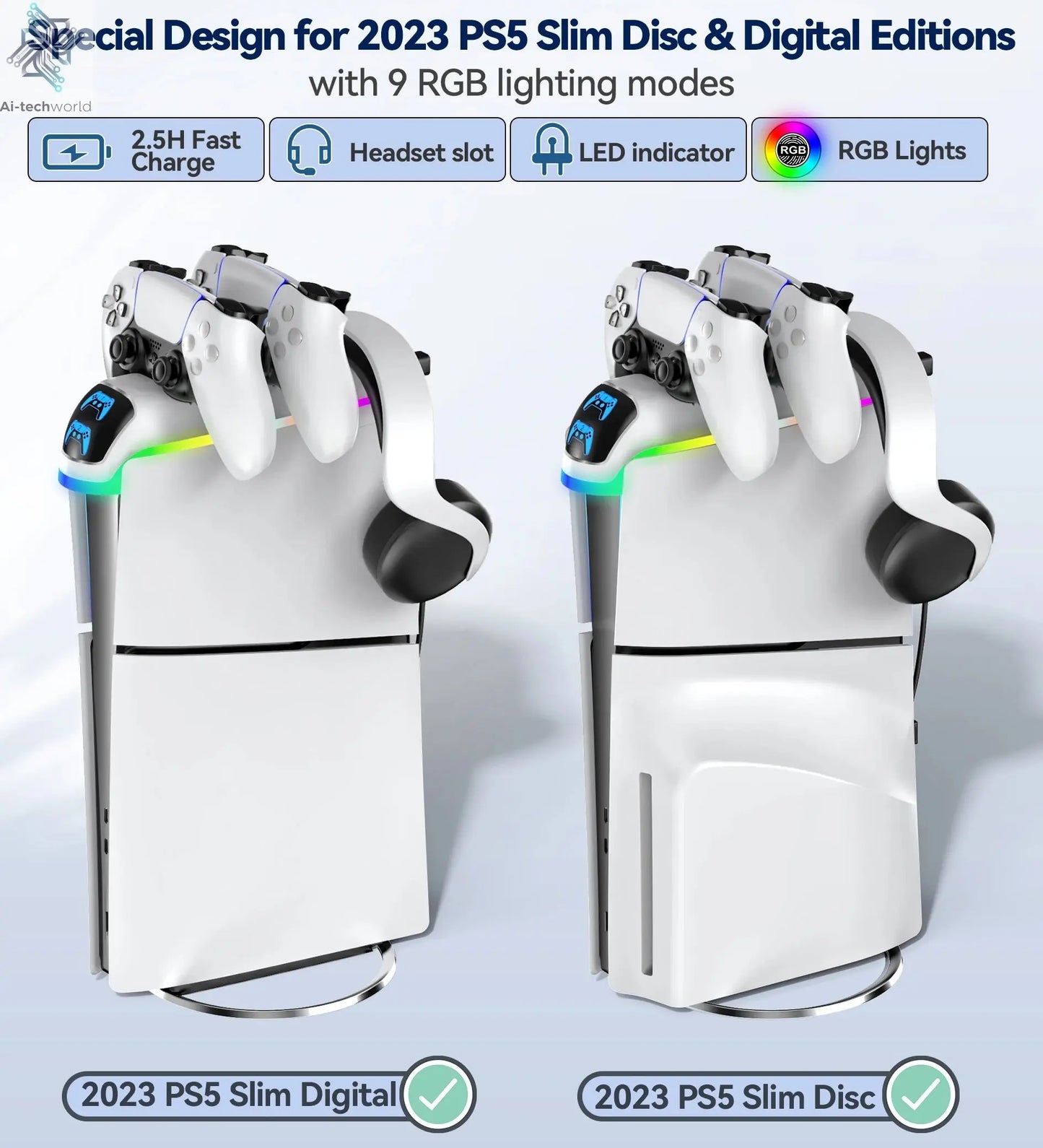 OIVO for PS5 Slim Controller Charger Stand PS5 Slim Gamepad Fast Charging Dock Station for Sony PlayStation 5 Slim Console Ai-TechWorld 