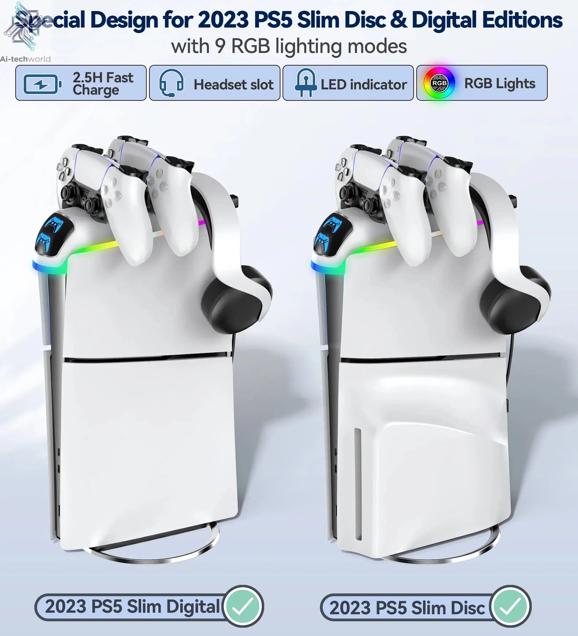 OIVO for PS5 Slim Controller Charger Stand PS5 Slim Gamepad Fast Charging Dock Station for Sony PlayStation 5 Slim Console Ai-TechWorld 