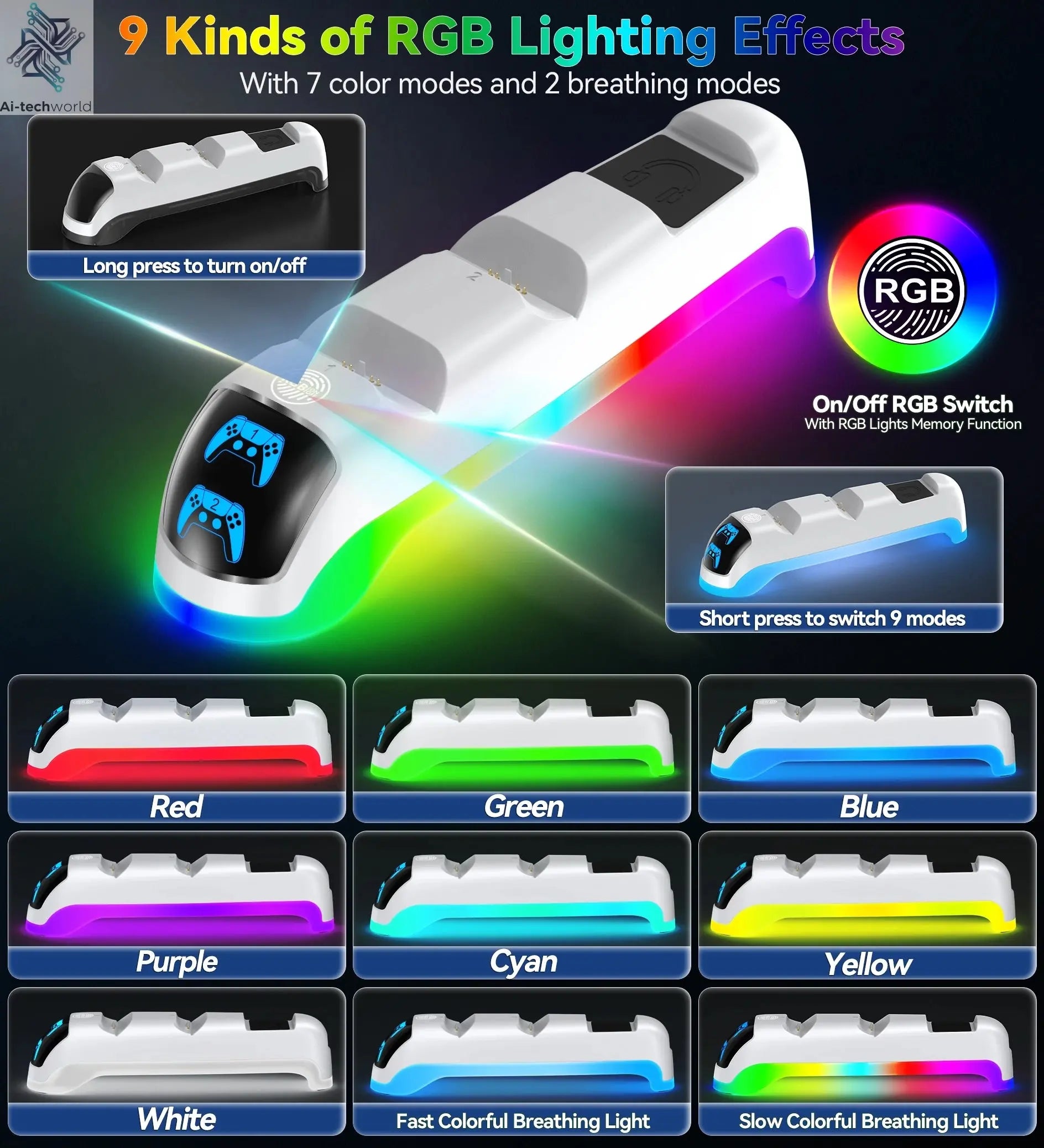 OIVO for PS5 Slim Controller Charger Stand PS5 Slim Gamepad Fast Charging Dock Station for Sony PlayStation 5 Slim Console Ai-TechWorld 