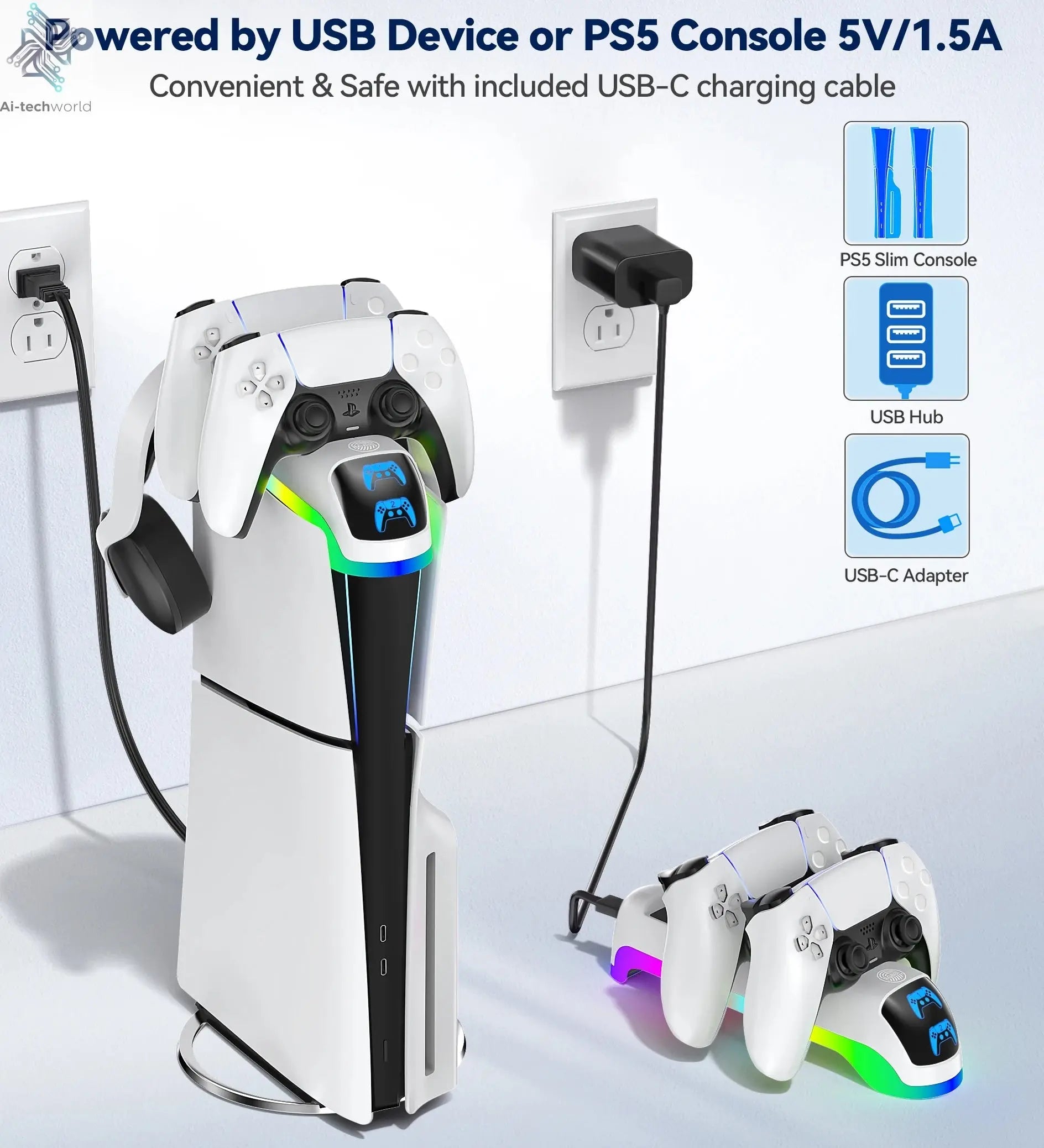 OIVO for PS5 Slim Controller Charger Stand PS5 Slim Gamepad Fast Charging Dock Station for Sony PlayStation 5 Slim Console Ai-TechWorld 