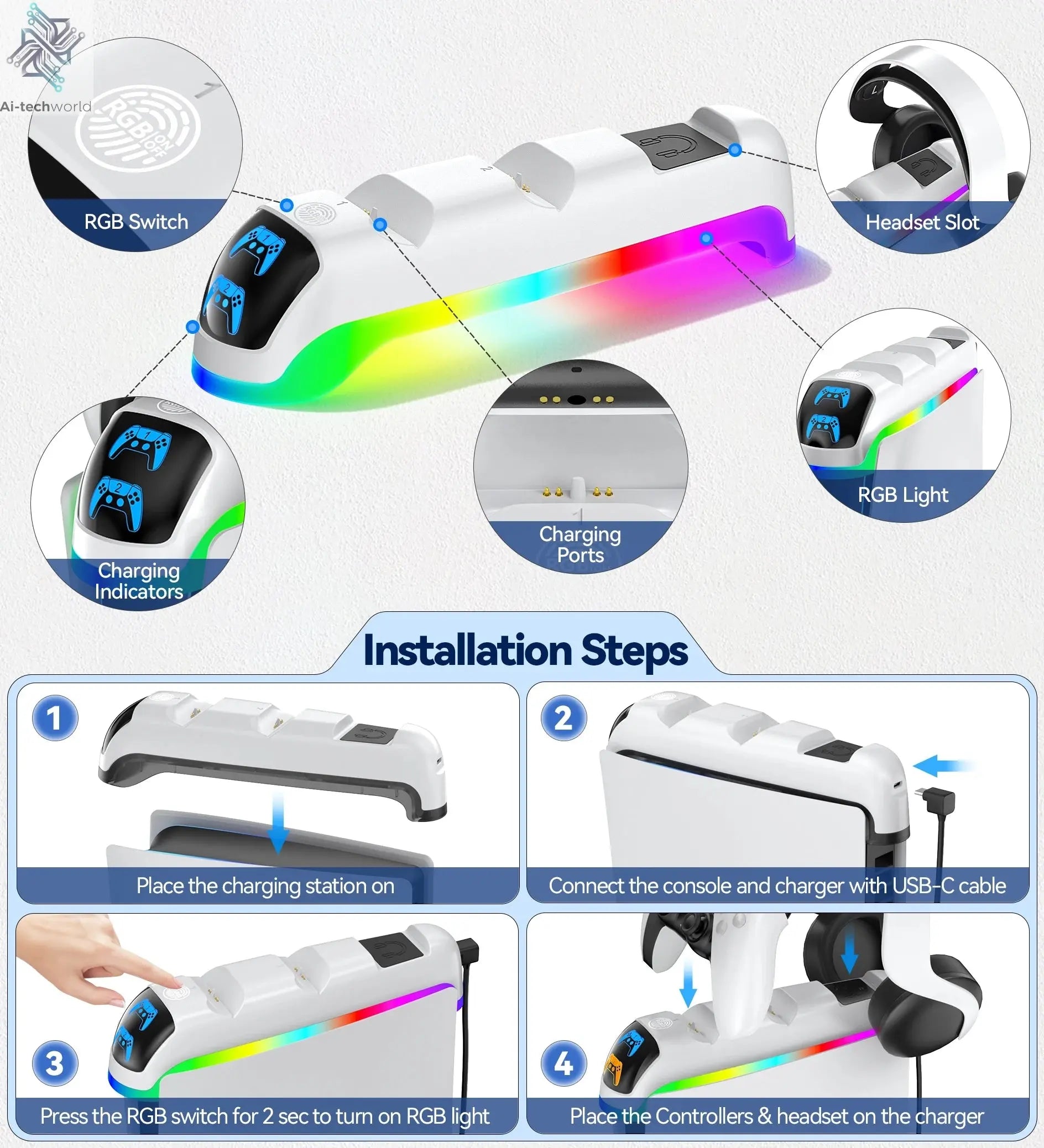 OIVO for PS5 Slim Controller Charger Stand PS5 Slim Gamepad Fast Charging Dock Station for Sony PlayStation 5 Slim Console Ai-TechWorld 