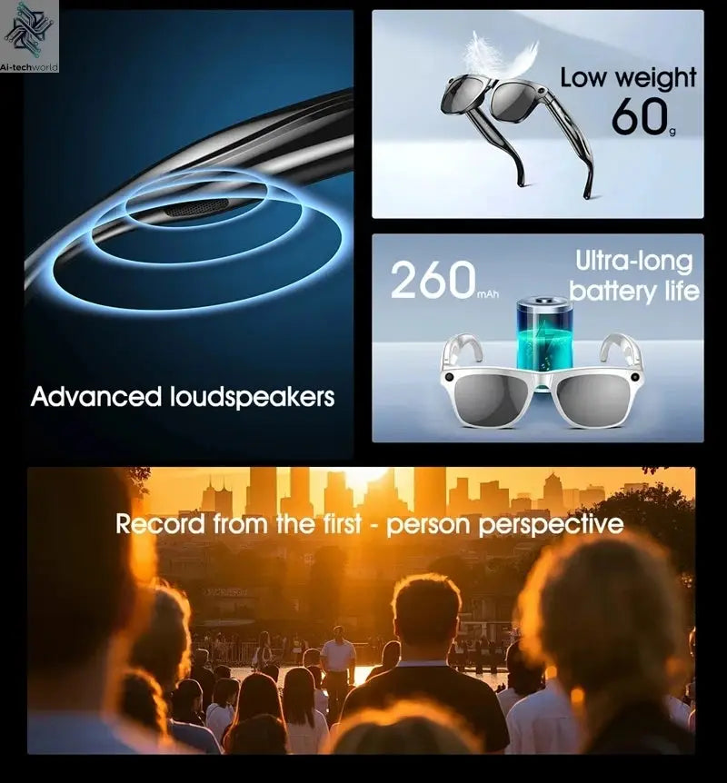 OPPO AI Smart Glasses Ultra Clear Camera Shootingand Recording Touch Sport Sunglasses Bluetooth Call Video Music Player Ai-TechWorld 