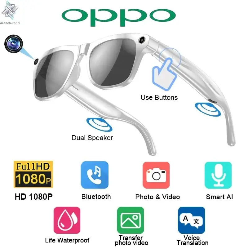 OPPO AI Smart Glasses Ultra Clear Camera Shootingand Recording Touch Sport Sunglasses Bluetooth Call Video Music Player Ai-TechWorld 