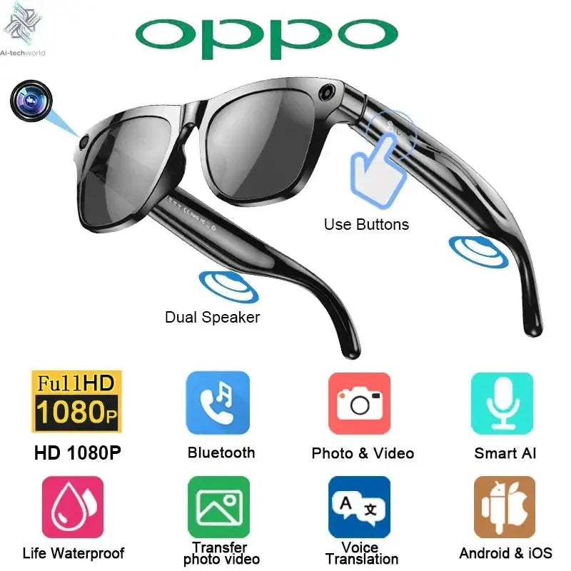 OPPO AI Smart Glasses Ultra Clear Camera Shootingand Recording Touch Sport Sunglasses Bluetooth Call Video Music Player Ai-TechWorld 