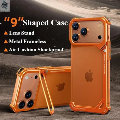 Oatsbasf 9-Shaped Metal Frameless Phone Case for iPhone 17 Pro Max/17 Pro with Stand Magsafe Minimalist Bumper Shockproof Cover Ai-TechWorld 