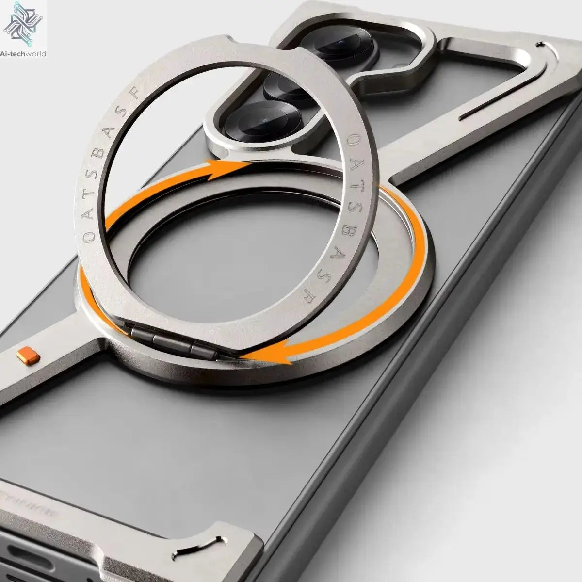 Oatsbasf Aluminium Z Case for Samsung Galaxy Z Fold 7 w/ 360°Rotating Magnetic Stand Frameless Phone Cover Shockproof Bumper Ai-TechWorld 