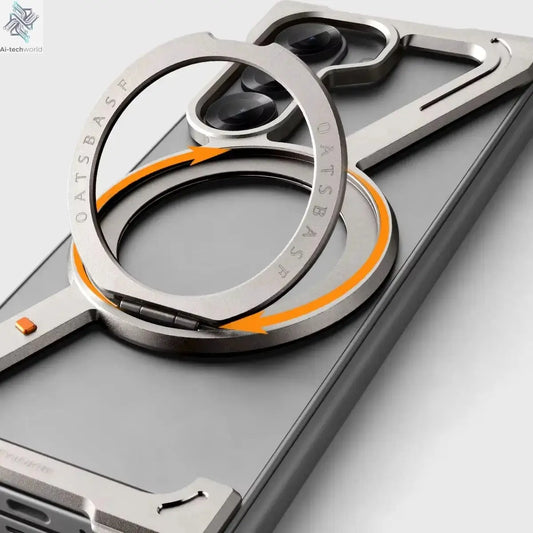 Oatsbasf Aluminium Z Case for Samsung Galaxy Z Fold 7 w/ 360°Rotating Magnetic Stand Frameless Phone Cover Shockproof Bumper Ai-TechWorld 