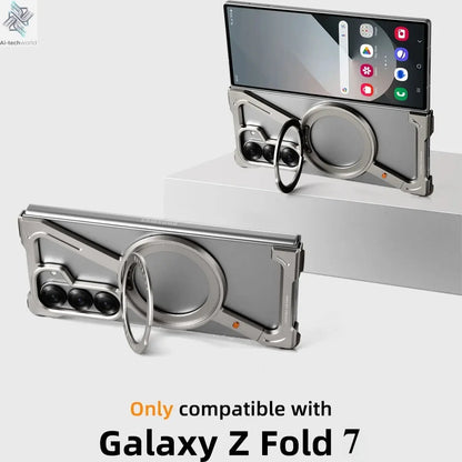 Oatsbasf Aluminium Z Case for Samsung Galaxy Z Fold 7 w/ 360°Rotating Magnetic Stand Frameless Phone Cover Shockproof Bumper Ai-TechWorld 