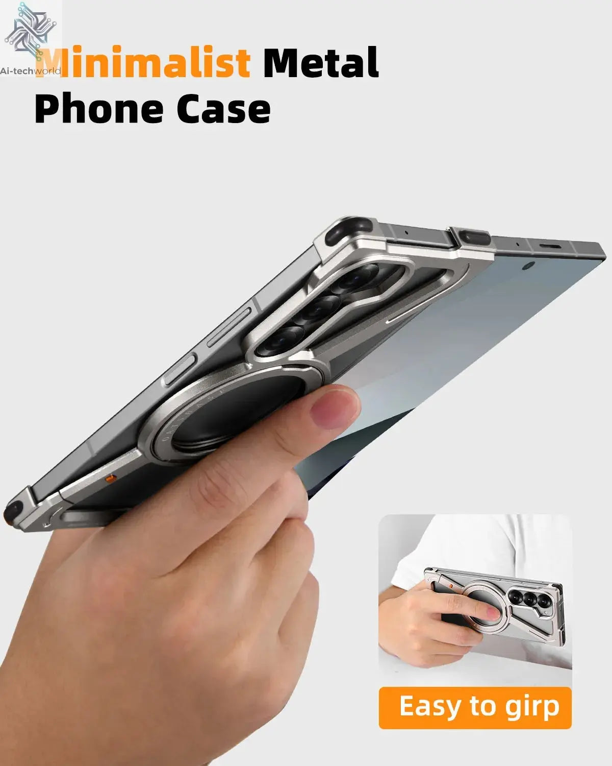 Oatsbasf Aluminium Z Case for Samsung Galaxy Z Fold 7 w/ 360°Rotating Magnetic Stand Frameless Phone Cover Shockproof Bumper Ai-TechWorld 