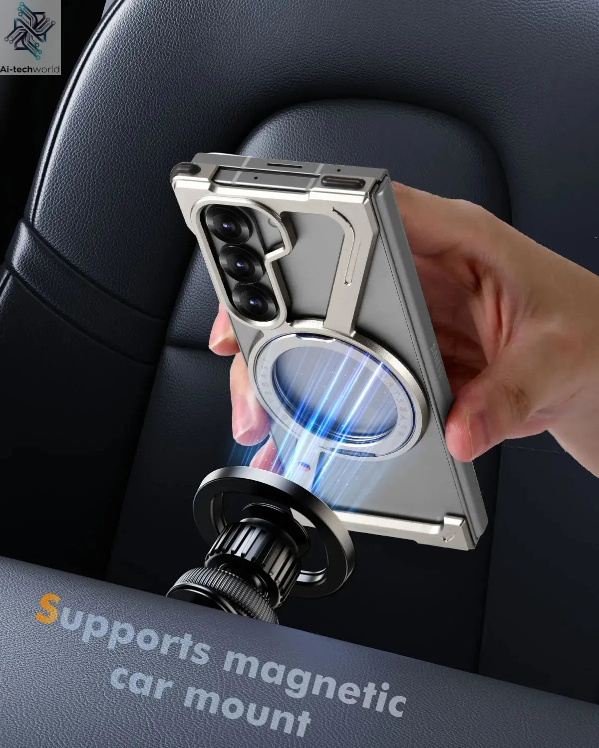 Oatsbasf Aluminium Z Case for Samsung Galaxy Z Fold 7 w/ 360°Rotating Magnetic Stand Frameless Phone Cover Shockproof Bumper Ai-TechWorld 