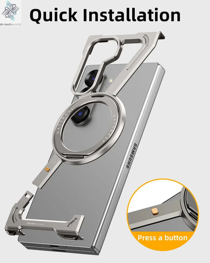 Oatsbasf Aluminium Z Case for Samsung Galaxy Z Fold 7 w/ 360°Rotating Magnetic Stand Frameless Phone Cover Shockproof Bumper Ai-TechWorld 