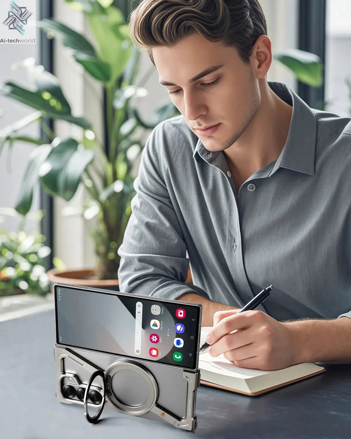 Oatsbasf Aluminium Z Case for Samsung Galaxy Z Fold 7 w/ 360°Rotating Magnetic Stand Frameless Phone Cover Shockproof Bumper Ai-TechWorld 