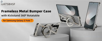 Oatsbasf Aluminium Z Case for Samsung Galaxy Z Fold 7 w/ 360°Rotating Magnetic Stand Frameless Phone Cover Shockproof Bumper Ai-TechWorld 