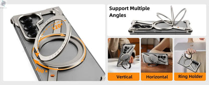 Oatsbasf Aluminium Z Case for Samsung Galaxy Z Fold 7 w/ 360°Rotating Magnetic Stand Frameless Phone Cover Shockproof Bumper Ai-TechWorld 