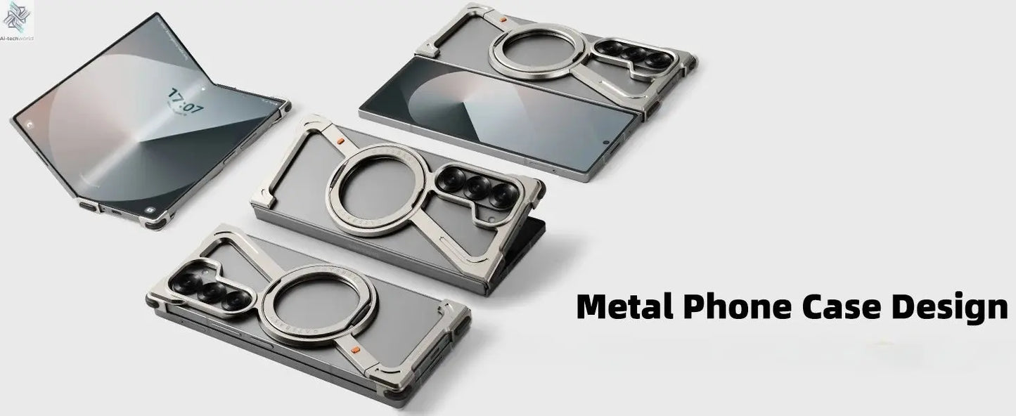 Oatsbasf Aluminium Z Case for Samsung Galaxy Z Fold 7 w/ 360°Rotating Magnetic Stand Frameless Phone Cover Shockproof Bumper Ai-TechWorld 